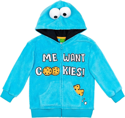 Elmo Cookie Monster Faux Fur Cosplay Zip-Up Hoodie with Pockets